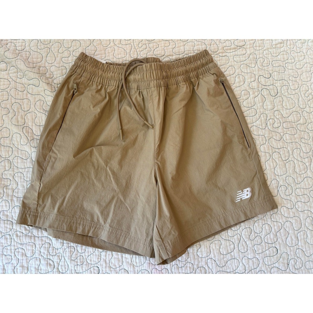 New Balance Mens 5 Inch Inseam Athletic Shorts Tan Khaki‎ Zipper Pockets Small